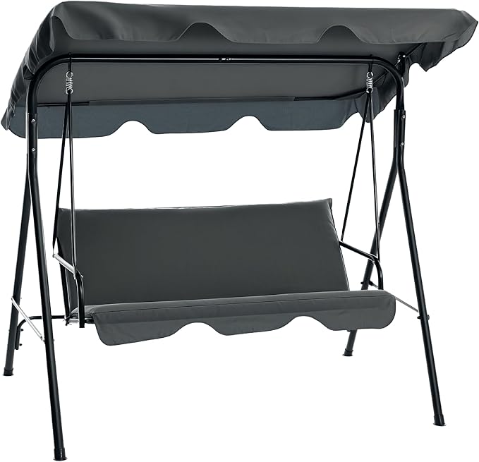 Outsunny 3-Seat Outdoor Patio Swing Chair with Removable Cushion, Steel Frame Stand and Adjustable Tilt Canopy for Patio - Photo 1