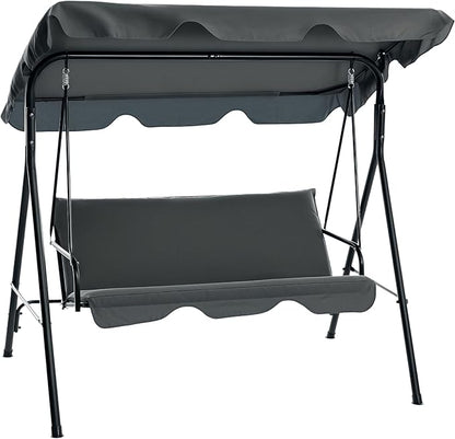 Outsunny 3-Seat Outdoor Patio Swing Chair with Removable Cushion, Steel Frame Stand and Adjustable Tilt Canopy for Patio, Garden, Poolside, Balcony, Backyard, Gray