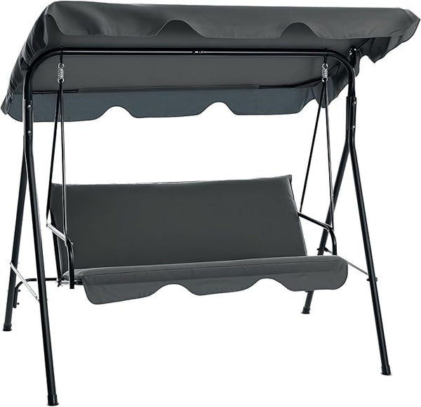 Outsunny 3-Seat Outdoor Patio Swing Chair with Removable Cushion, Steel Frame Stand and Adjustable Tilt Canopy for Patio - Photo 1