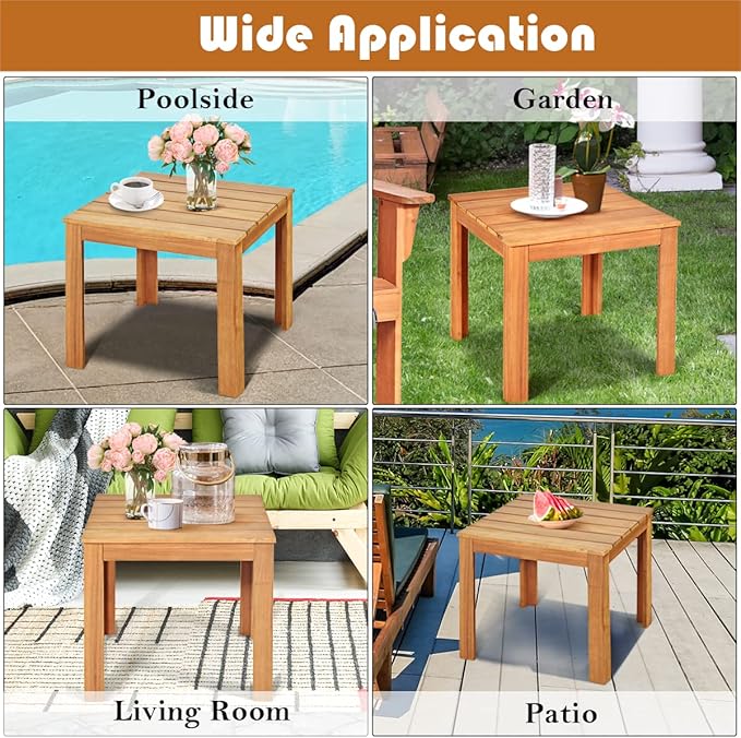 18” Square Patio Table, Acacia Wood Adirondack Side Table, Outdoor End Table, Coffee Table Composite Table for Garden, Backyard, Pool & Balcony, Teak Oil Finished