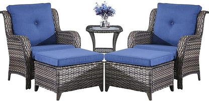 Belord Outdoor Wicker Furniture 5 Pieces Patio Furniture Set Patio Chairs with Ottomans and Side Table Conversation Set for Porch Garden Deck Balcony Poolside