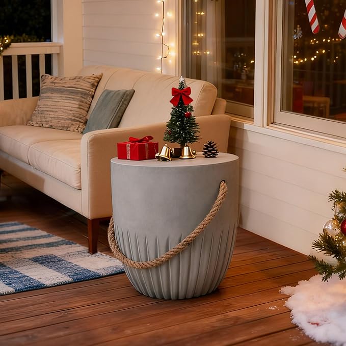 Outdoor Side Table for Patio Indoor Outdoor Front Porch (Hemp Rope) - Photo 1