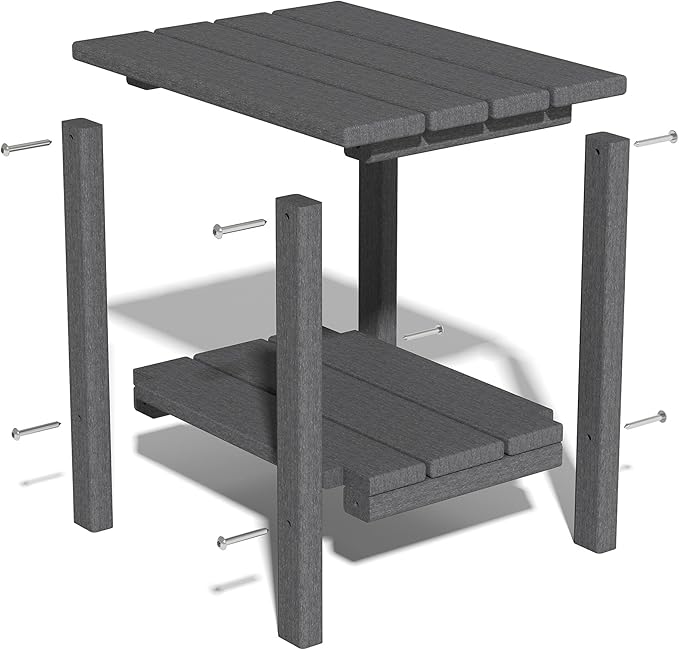Outdoor Side Table, Weather-Resistant Patio Side Table for Backyard, Pool & Porch, Double Adirondack Durable & Stylish Patio End Table,Grey