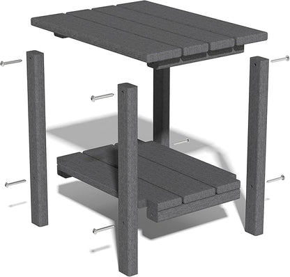 Outdoor Side Table, Weather-Resistant Patio Side Table for Backyard, Pool & Porch, Double Adirondack Durable & Stylish Patio End Table,Grey