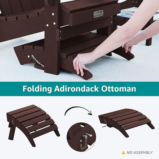 SERWALL Folding Adirondack Chair Footrest, Adirondack Ottomans Without Assembly, Coffee