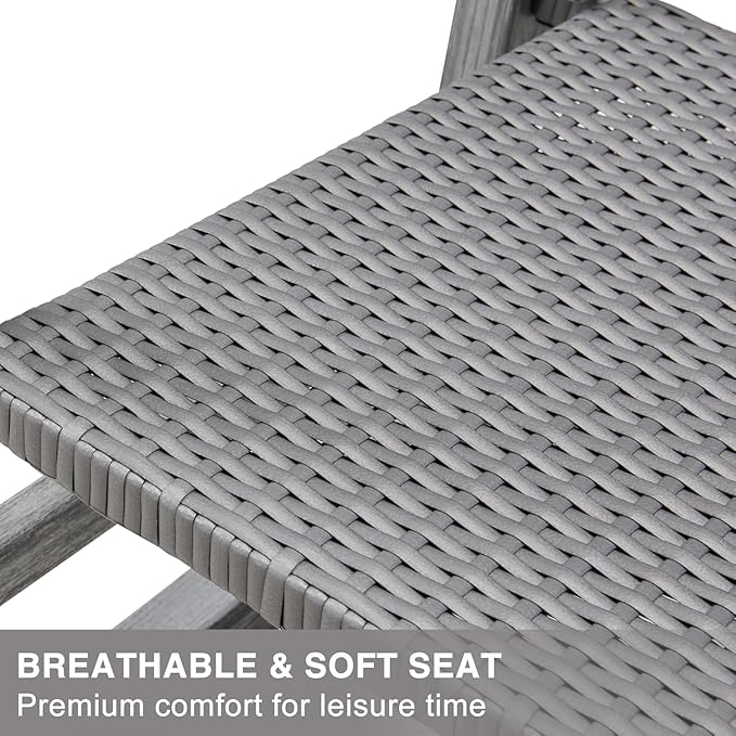 HDPE Rocking Chair Outdoor, Wicker Rocking Chair for Outside, Woven Seat & Back, All Weather Ratten Outdoor for Porch, Garden, Lawn, Balcony (Grey)
