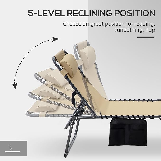 Folding Chaise Lounge Chair,5-Level Adjustable Reclining Back with Reading Face Hole, Outdoor Sun Tanning Chair for - Photo 4