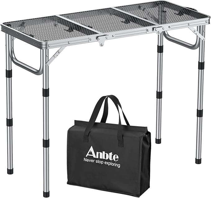 Anbte 3ft Folding Grill Table with Storage Bag, 3 Adjustable Height 27.5" Aluminum Portable Grill Table, Heat Resistant - Photo 1