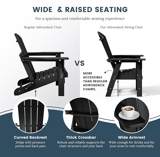 WO WESTIN OUTDOOR HDPE Laguna Adirondack Casual Patio Dining Chair,Black
