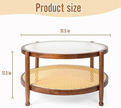Outvita Outdoor Side Table, Rattan Rubber Wood Coffee Table with Weather - Resistant Coating, Double - Layer Storage, 31.5"x31.5"x 17.3", Easy Assembly for Patio, Garden, Living Room, Bedroom