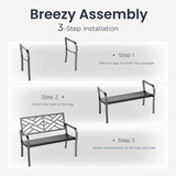 PHI VILLA 43 Inch Cast Iron Steel Frame Outdoor Garden Bench, Patio Furniture Chair Bench w/Line Pattern Design Backrest - Photo 7