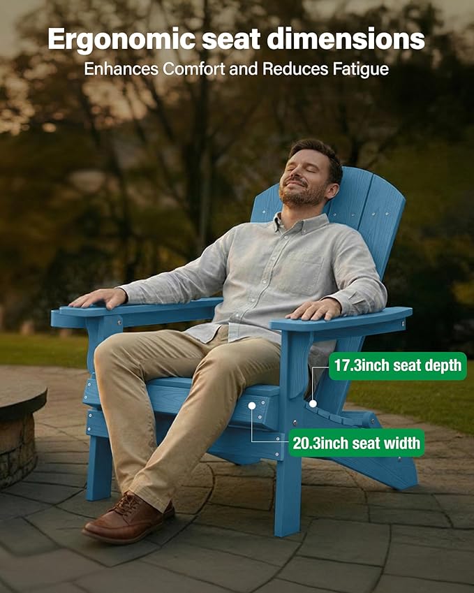 YEFU Adirondack Chair Set of 2, Folding Oversized Plastic Adirondack Chair with Cup Holder - Photo 6