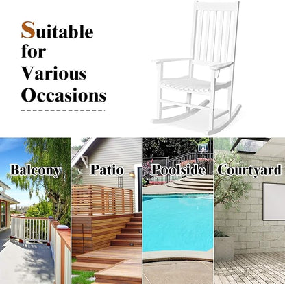 LDAILY Moccha Outdoor Rocking Chair, Acacia Wood Frame, Porch Rocker for Garden, Lawn, Balcony, Backyard and Patio (1, White)