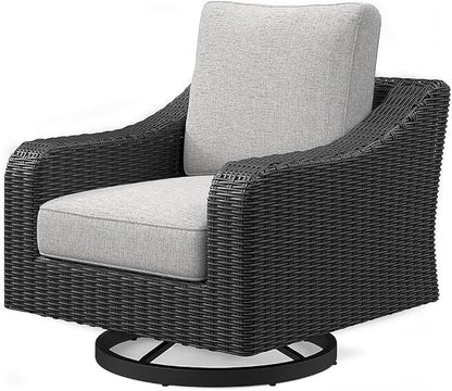 Signature Design by Ashley Beachcroft Casual Outdoor Weather Resistant Rust Free Swivel Lounge Chair with Removable Cushion, Light Gray & Black