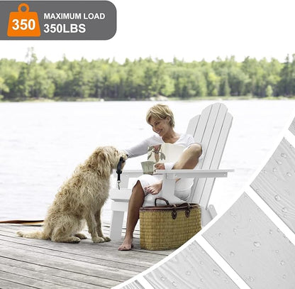 MXIMU Folding Adirondack Chair Set of 6 Weather Resistant Fire Pit Chairs Easy Assemble HIPS Plastic Outdoor Modern Adirondack Chairs for Patio, Lawn, Garden, Backyard, Deck(White)