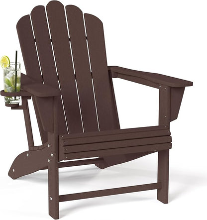 Costaelm Outdoor Patio HDPE Adirondack Chair with Cup Holder, Dark Brown