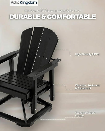 HDPE Swivel Glider Chair Outdoor, Weather Resistant Adirondack Outside Rocking Chair, Wooden Textured Outdoor Swivel Chair Set of 6 for Porch, Balcony, Poolside, Backyard (Black)