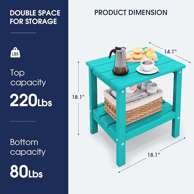 KINGYES Outdoor Side Table Set of 2, Double Layer Adirondack End Table- Aruba