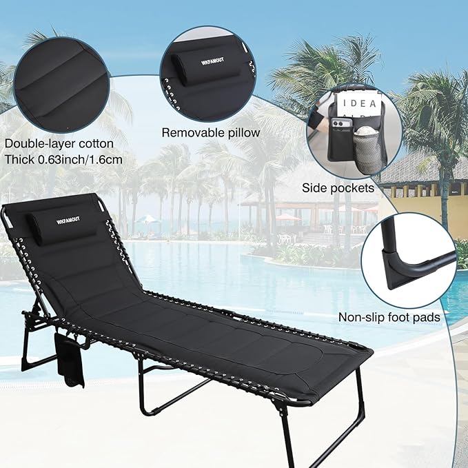Oversized Padded Outdoor Folding Lounge Chair for Adults 330Ibs Patio Chaise Lounge Chair for Outside 5-Position - Photo 4