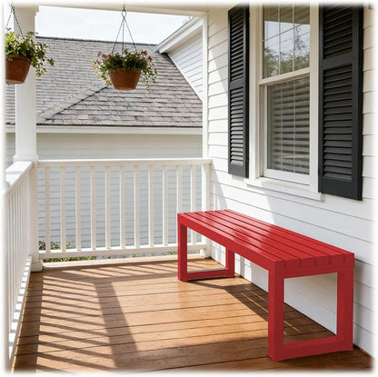 Outdoor Garden Bench, 2-Person Metal Patio Benches Weatherproof Outside Backless Bench 3.3ft 3.9ft 4.9ft 5.9ft Front Porch Seat Outdoor for Park, Yard, Lawn and Backyard Outside Chair(Red,5.9ft)
