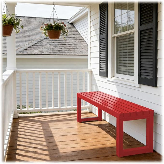 Outdoor Garden Bench, 2-Person Metal Patio Benches Weatherproof Outside Backless Bench 3.3ft 3.9ft 4.9ft 5.9ft Front Porch Seat Outdoor for Park, Yard, Lawn and Backyard Outside Chair(Red,3.3ft)