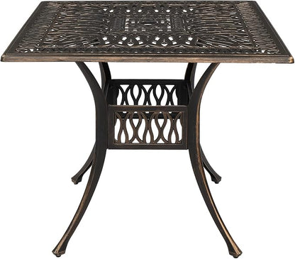 VINGLI Patio Dining Table with Umbrella Hole, Cast Aluminum Outdoor Bistro Furniture for Garden (35.4" Lx35.4 Wx29.5 H)