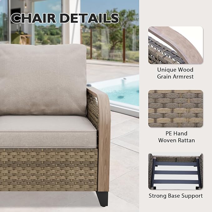 EAGLE PEAK Wicker Outdoor Patio Sofa Modern Rattan Patio Furniture Loveseat for Backyard Deck Porch Balcony - Photo 4