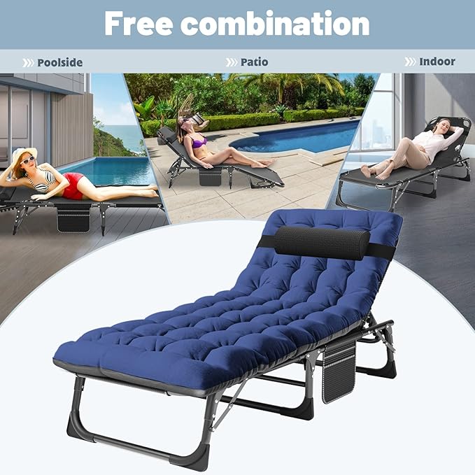 Slsy Folding Chaise Patio Lounge Chairs, Outdoor Reclining Patio Chairs, Heavy Duty Patio Chairs Chaise Lounges for Tanning, Poolside, Beach, Lawn, Camping