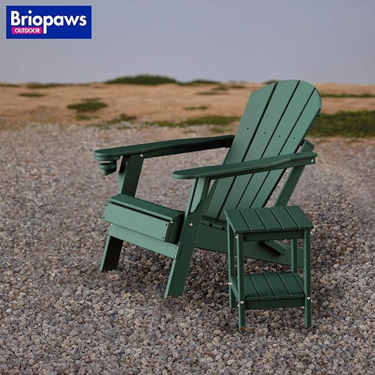 BRIOPAWS Outdoor-Side-Table | Small | HDPE Plastic | Patio End-Table | 2-Shelf Adirondack Outside Tables | All Weather | for Poolside Front Porch Indoor Living Room | 14" x 13" | Forest