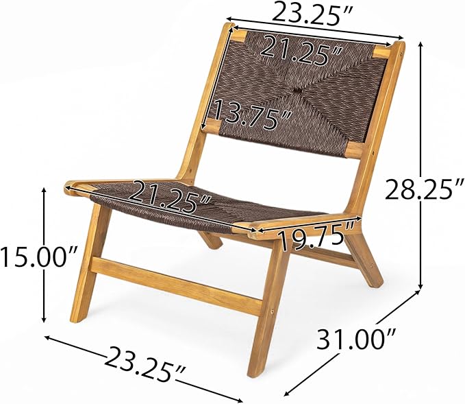 GDFStudio Acacia Wood Outdoor Lounge Chairs Set of 2, Weather-Resistant Natural PE Wicker - Photo 2