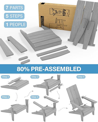 YEFU Adirondack Chairs Oversize Folding :400lb Weight Capacity - Plastic Adirondack Chairs - High Back Modern Like Wooden - All-Weather Use for Outdoor/Patio/Fire Pit/Garden/Camping - (Grey)