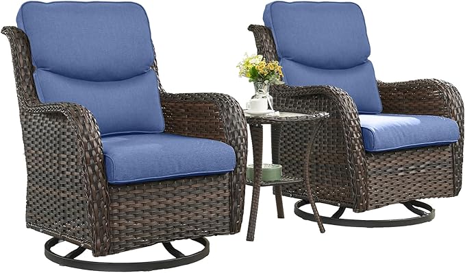 Rilyson Wicker Rocking Chair Swivel Chairs - 3 Piece Rocker Patio Furniture Set Rattan Rocking Bistro Sets with Glass - Photo 2
