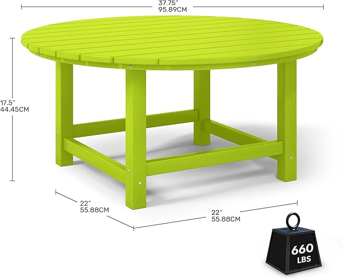 Costaelm Patio Conversation Table, Tatio Accent HDPE Outdoor Weather Resistant, Round Outdoor Porch Balcony Patio Drink Table for Outside, Pool, Backyard, Lime