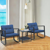 HAPPYGRILL 3-Piece Rocking Bistro Set Outdoor Patio Rocking Chairs with Coffee Table Rattan Wicker Furniture - Photo 2