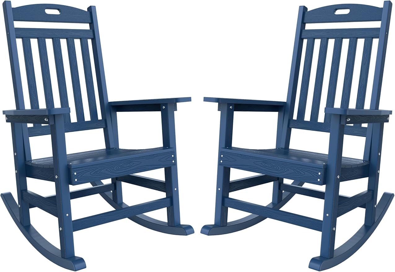 YEFU Outdoor Rocking Chairs Set of 2: Porch Rocking Chairs-Outdoor Patio Rockings Chair-Oversized Rocker Chair-All Weather Poly Rocker Lawn Chair for Adult-Seat Area 22"x21"-Backrest Height 31"-Navy
