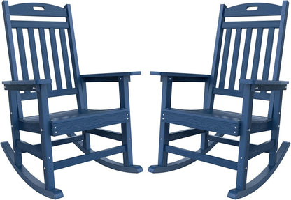 YEFU Outdoor Rocking Chairs Set of 2: Porch Rocking Chairs-Outdoor Patio Rockings Chair-Oversized Rocker Chair-All Weather Poly Rocker Lawn Chair for Adult-Seat Area 22"x21"-Backrest Height 31"-Navy