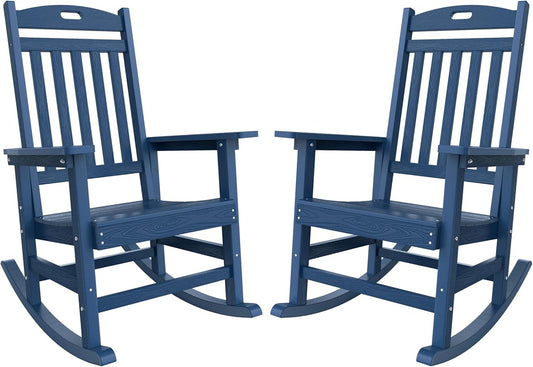 YEFU Outdoor Rocking Chairs Set of 2: Porch Rocking Chairs-Outdoor Patio Rockings Chair-Oversized Rocker Chair-All Weather Poly Rocker Lawn Chair for Adult-Seat Area 22"x21"-Backrest Height 31"-Navy