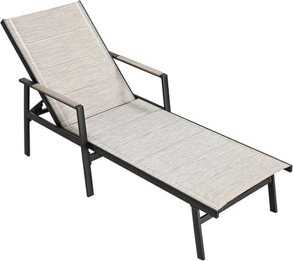 Outdoor Chaise Lounge, Never-Rust Aluminum Patio Lounge Chair, Double-Layer Textilene Pool Lounge Chair with 6-Position Adjustable Backrest, Sunbathing Lounger for Beach, Poolside, Deck, Yard
