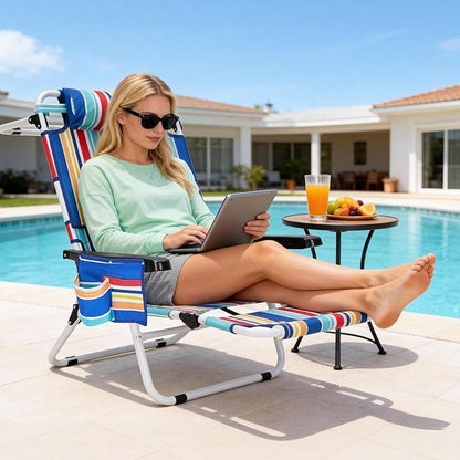 ABORON Tanning Chair with Face Hole, 5-Position Adjustable Reclining Beach Lounge Chair, Folding Face Down Sun Lounger for Beach, Poolside, Patio, Lawn, Home(Multicolor Stripes)
