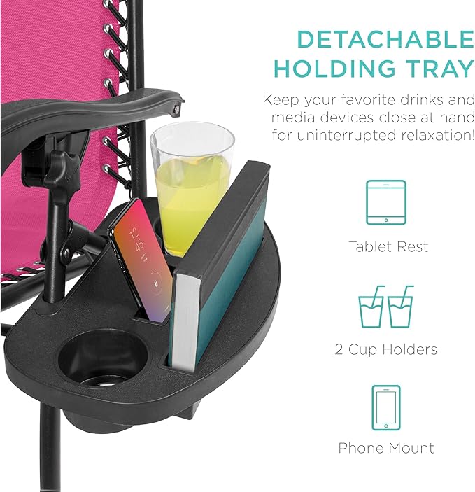 Best Choice Products Set of 2 Adjustable Steel Mesh Zero Gravity Lounge Chair Recliners w/Pillows and Cup Holder Trays - Photo 5