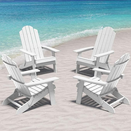 MXIMU Folding Adirondack Chair for Outdoor: Easy Assembly Adirondack Chairs Set of 4 - Composite Plastic Fire Pit Chairs - All Weather Plastic Chair for Outside Patio Lawn Garden Backyard Use