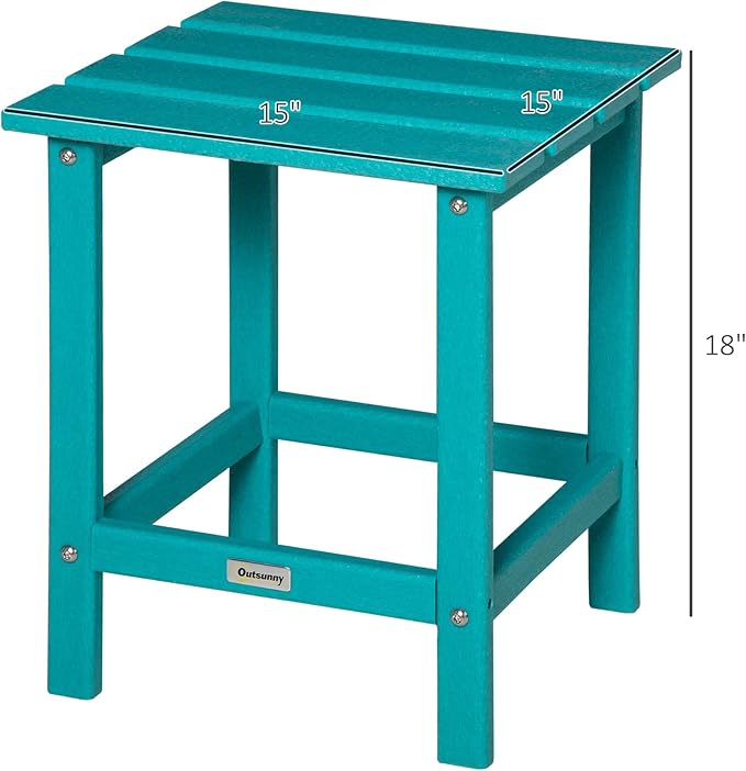 Outsunny Patio Side Table, 15" Square Outdoor End Table, HDPE Plastic Tea Table for Adirondack Chair, Backyard or Lawn, Green