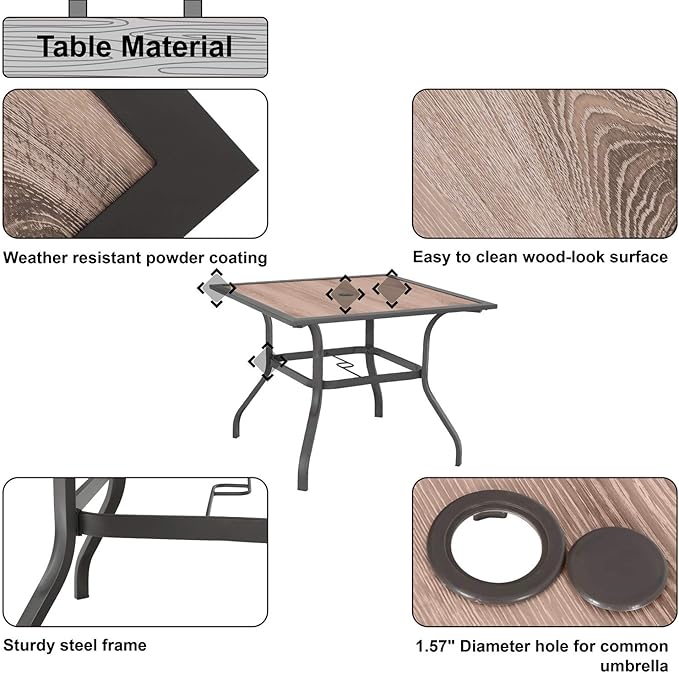 Sophia & William Square Patio Dining Table with 1.57" Umbrella Hole - Photo 5