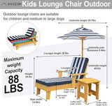 Kids Lounge Chair Outdoor, Kids Lounge Chair, Removable Striped Fabric Cushions, Outdoor Chaise Lounge with Parasol - Photo 2