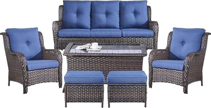 Belord Patio Wicker Sofa Set 6 Pieces Patio Furniture Set Outdoor Couch, 2 Patio Wicker Chairs with 1 Sofa - Photo 2