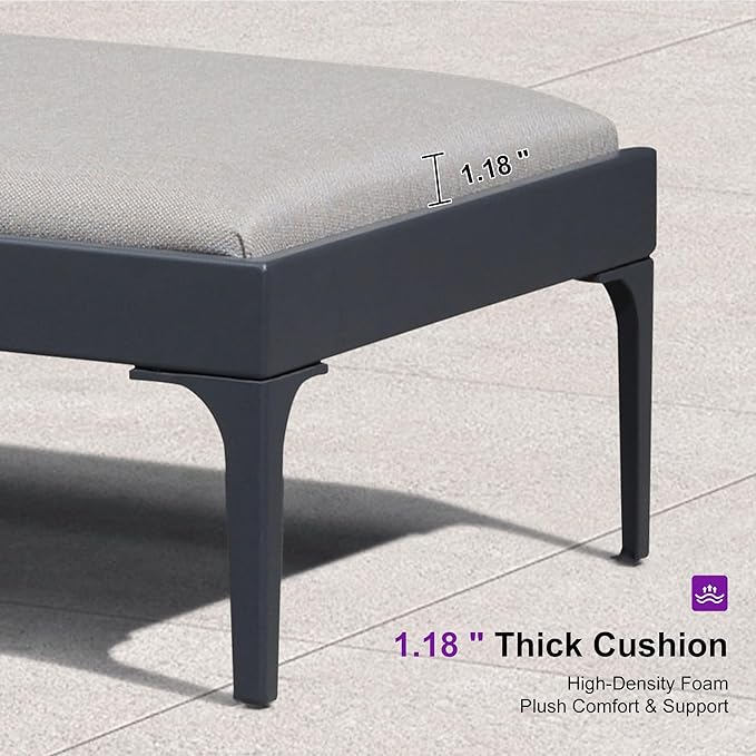 PURPLE LEAF Outdoor Chaise Lounge Set of 4 Aluminum Adjustable Patio Lounger Chairs with Cushions Reclining Beach Daybed for Poolside Balcony Deck Backyard, Dark Grey