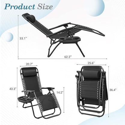 Flamaker Patio Zero Gravity Chair Outdoor Folding Lounge Chair Recliners Adjustable Lawn Lounge Chair with Pillow for Poolside, Yard and Camping (Black)