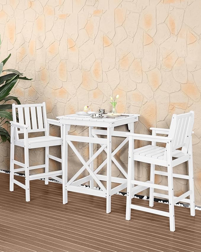 HDPE Outdoor Bar Table, 41" Adirondack Outdoor Bar Height Table, Weather Resistant HDPE Patio High Top Pub Table, Square HDPE Patio Bar Tables for Garden, Porch, Poolside, Balcony, Pearl