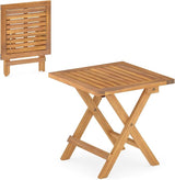 Tangkula Outdoor Folding Side Table, Acacia Wood End Table with X-Shaped Legs & Slatted Tabletop - Photo 1