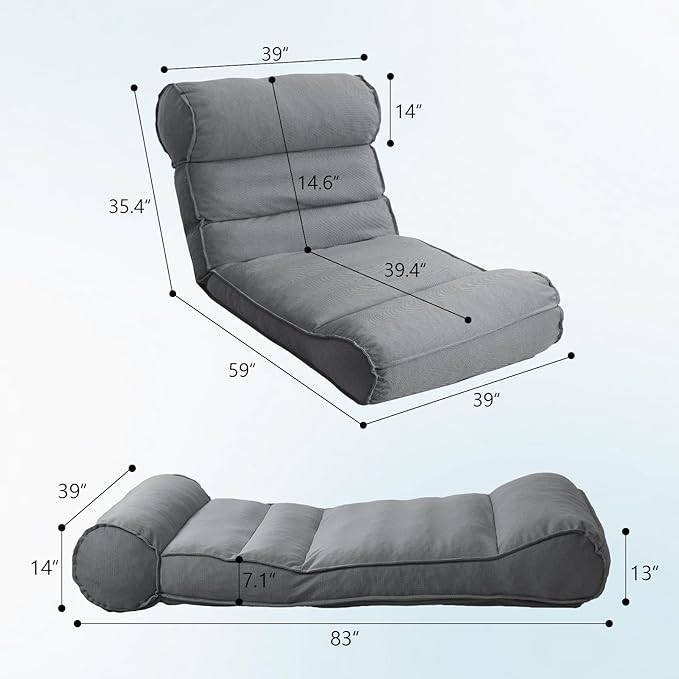 83'' Outdoor Chaise Lounge Chair with 5 Positions Adjustable Backrest Patio Lounger Lounge Chairs for Outside, Pool Lounge Chairs Sunbed Lounge Waterproof Sun Loungers for Garden Beach, Dark Gray